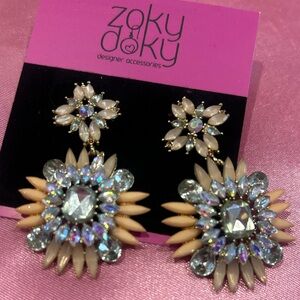 Peach Spiked Flower Crystal Statement Earrings-NWT